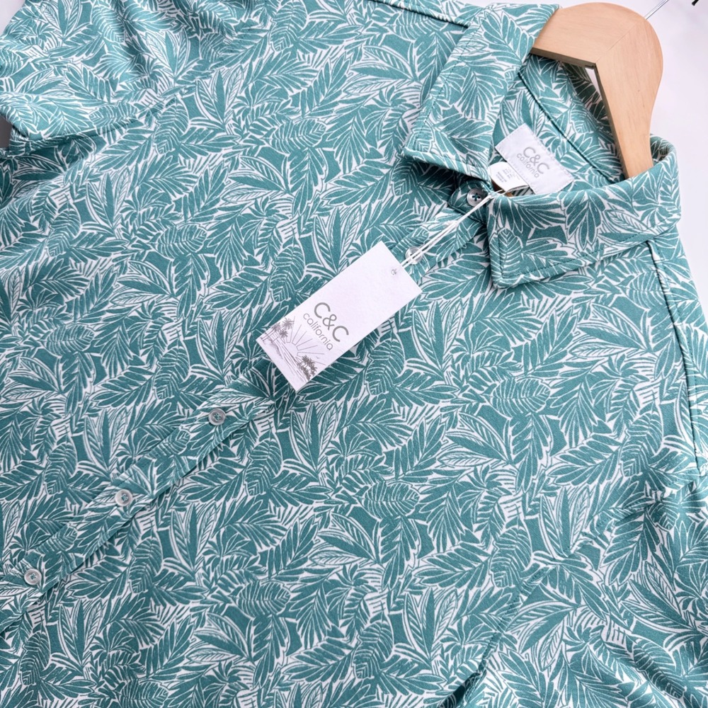 C&C California Tropical Palm Print Shirt Mens XL Teal NWT